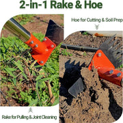 2-in-1 Garden Hoe & Weed Puller – Heavy-Duty Spring Steel Rake Head for No-Bend Weeding & Lawn Care
