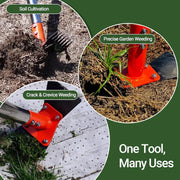 2-in-1 Garden Hoe & Weed Puller – Heavy-Duty Spring Steel Rake Head for No-Bend Weeding & Lawn Care