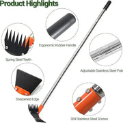 2-in-1 Garden Hoe & Weed Puller – Heavy-Duty Spring Steel Rake Head for No-Bend Weeding & Lawn Care