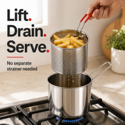 🍟 Personal Mini Deep Fryer Set – Stainless Steel Pot with Lift-Out Draining Basket & Food Tongs