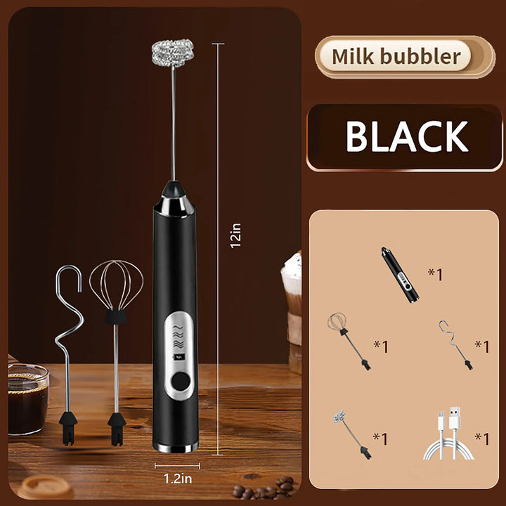 Cordless Rechargeable Handheld Milk Frother, Electric 3-Speed Wand with 3 Detachable Stainless Steel Whisks, Kitchen Mixer for Latte, Cappuccino, Matcha, Cordless Milk Frother