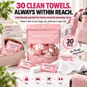 30-Pack Disposable Compressed Towels – Soft. Absorbent & Travel-Friendly