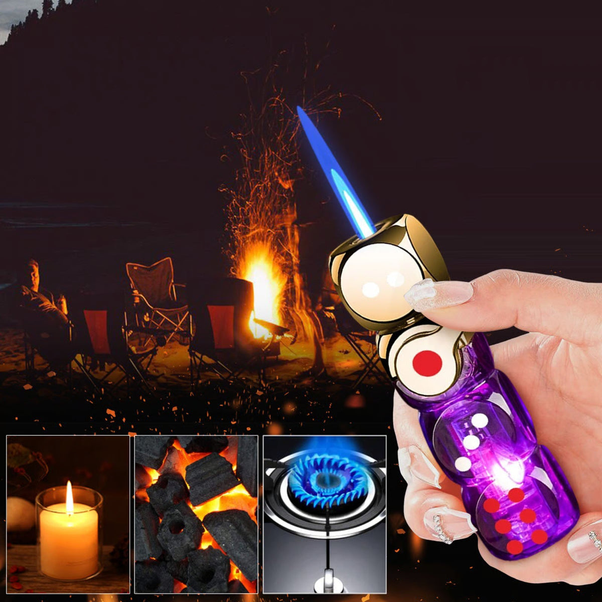 🎲 360° Spinning Dice Lighter 🔥 Windproof Jet Blue Flame, LED, Refillable EDC Gadget