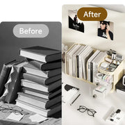 Adjustable Desktop Bookshelf Organizer Box, Ideal Mother's Day Present for Mom, Book Stand & Office File Storage, Student Drawer & Kids Pen Holder with Multiple Compartments