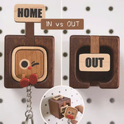 Wooden Key Holder with Funny Face Expression – HOME/OUT Toggle, Wall-Mounted, 3 Styles