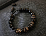 The Sterling silver Skull Army Onyx Bead  Bracelet