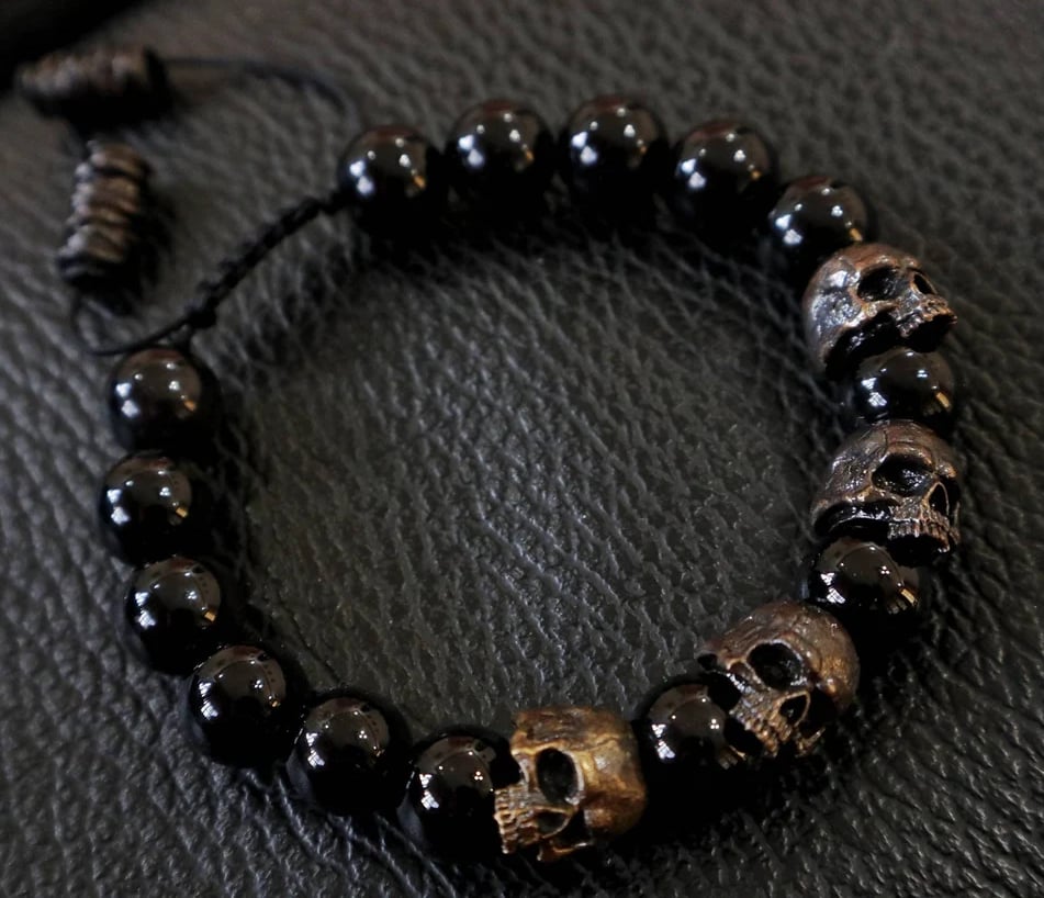 The Sterling silver Skull Army Onyx Bead  Bracelet