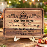 Our First Home - Personalized Engraved Cutting Board, Gift For Couple, Family, Our New Home Gift
