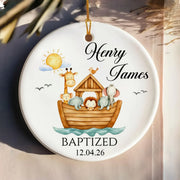 May God’s Love Guide You on Every Journey - Personalized Ceramic Ornament, Custom Baptism Keepsake, Religious Baby Gift, Gift From Godparents
