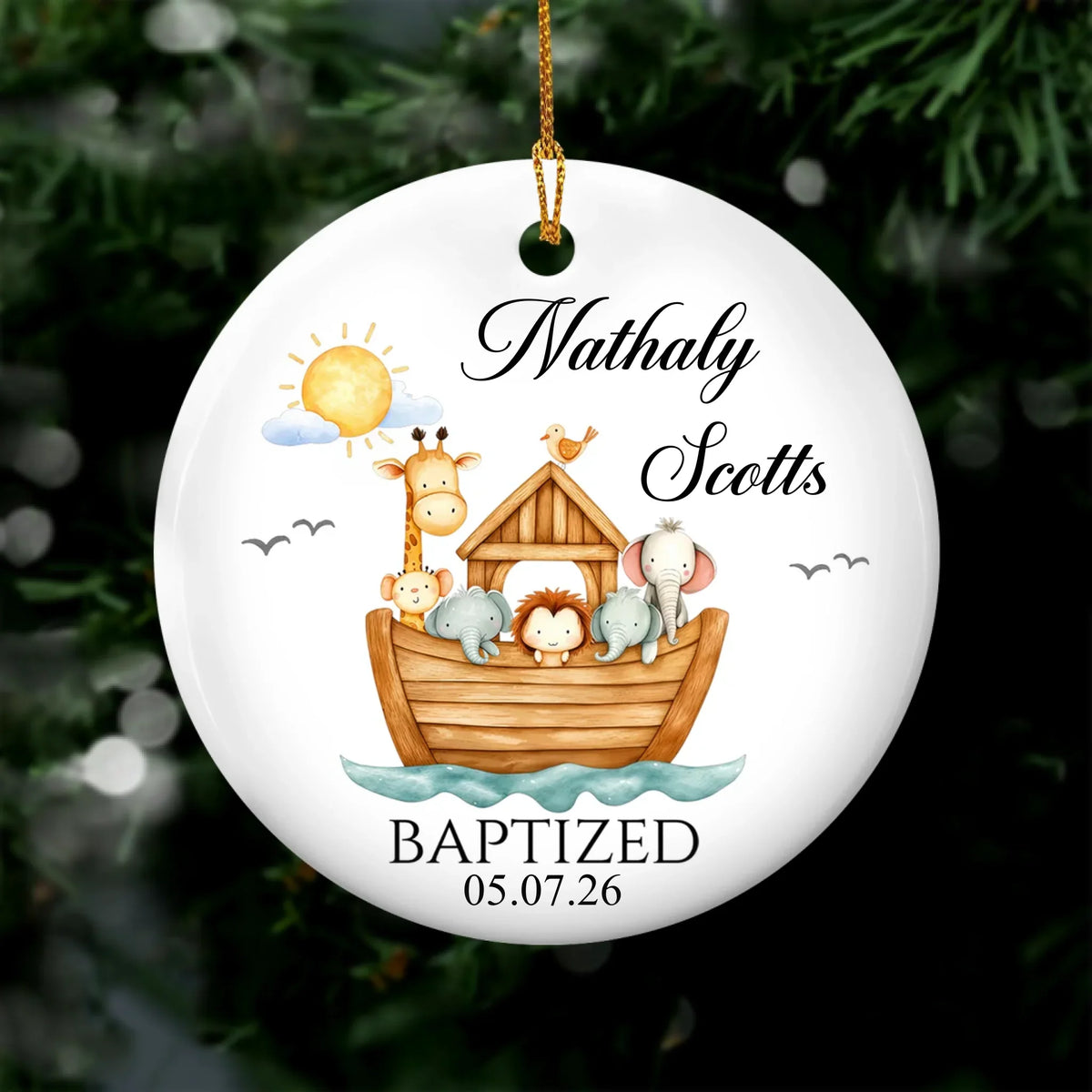 May God’s Love Guide You on Every Journey - Personalized Ceramic Ornament, Custom Baptism Keepsake, Religious Baby Gift, Gift From Godparents