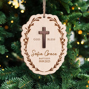 Blessed and Loved on Your Baptism Day - Personalized 2-Layer Wooden Ornament, Custom Baptism Keepsake, Christian Cross Decor, Godchild Gift, Christening Gift
