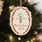 Blessed and Loved on Your Baptism Day - Personalized 2-Layer Wooden Ornament, Custom Baptism Keepsake, Christian Cross Decor, Godchild Gift, Christening Gift