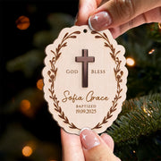 Blessed and Loved on Your Baptism Day - Personalized 2-Layer Wooden Ornament, Custom Baptism Keepsake, Christian Cross Decor, Godchild Gift, Christening Gift