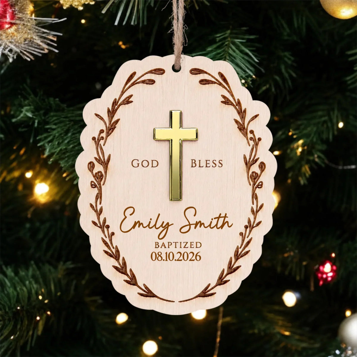 Blessed and Loved on Your Baptism Day - Personalized 2-Layer Wooden Ornament, Custom Baptism Keepsake, Christian Cross Decor, Godchild Gift, Christening Gift
