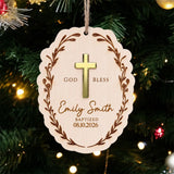 Blessed and Loved on Your Baptism Day - Personalized 2-Layer Wooden Ornament, Custom Baptism Keepsake, Christian Cross Decor, Godchild Gift, Christening Gift