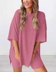 2025 Summer Casual Oversized Shirts Shorts Matching Women's Two Piece Lounge Set