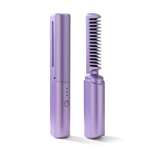Mini Cordless Hair Straightener Brush – Ceramic Comb, USB Rechargeable, All Hair Types