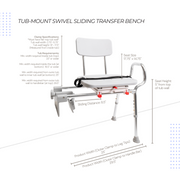Eagle Health Supplies Tub-Mount Sliding Tub Transfer Bench with Swivel Seat (77762)