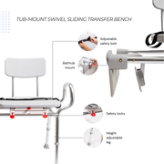 Eagle Health Supplies Tub-Mount Sliding Tub Transfer Bench with Swivel Seat (77762)