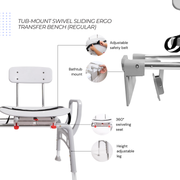 Eagle Health Supplies Tub-Mount Sliding Tub Transfer Bench with Swivel Seat -  ERGO Series (78768)