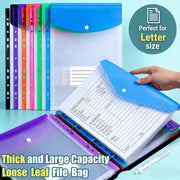 11-Hole Expandable Plastic Envelopes Binder Pockets (6/12 Pack) - 2/3/4 Ring Binder Folders with Snap Button, Label Loose-Leaf Transparent Document Pouches for Letter Size, School Supplies, Storage Organization, Office Accessories