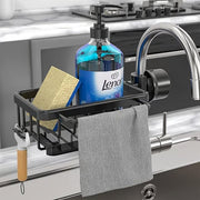 Kitchen Sink Faucet Sponge Holder – Space Aluminum, Rustproof, Fast-Drain, Hook Design
