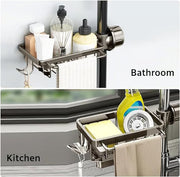 Kitchen Sink Faucet Sponge Holder – Space Aluminum, Rustproof, Fast-Drain, Hook Design