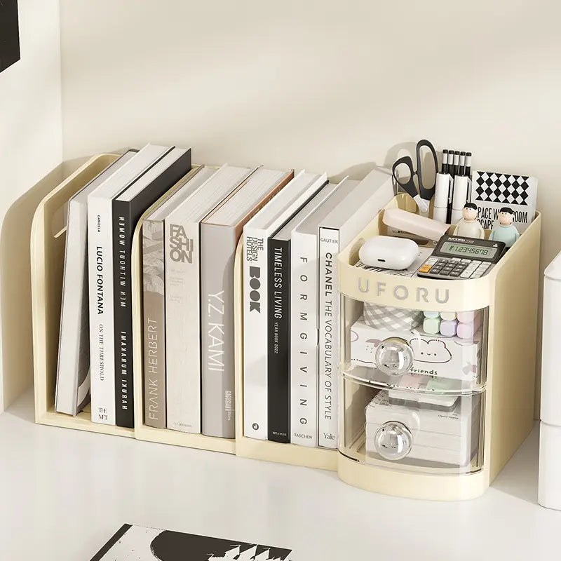 Adjustable Desktop Bookshelf Organizer Box, Ideal Mother's Day Present for Mom, Book Stand & Office File Storage, Student Drawer & Kids Pen Holder with Multiple Compartments