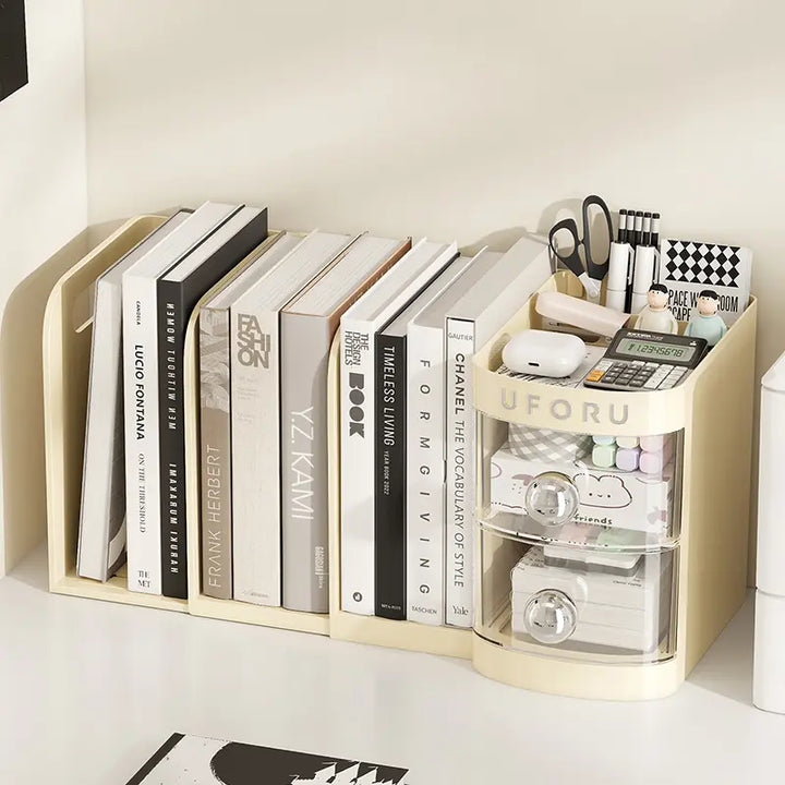 Adjustable Desktop Bookshelf Organizer Box, Ideal Mother's Day Present for Mom, Book Stand & Office File Storage, Student Drawer & Kids Pen Holder with Multiple Compartments
