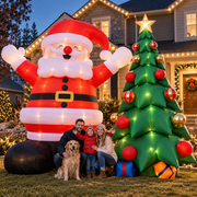 🎅 Christmas Inflatable Santa & Tree Set 🎄 Giant Light-Up Outdoor Holiday Decoration with Built-In Blower