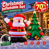 🎅 Christmas Inflatable Santa & Tree Set 🎄 Giant Light-Up Outdoor Holiday Decoration with Built-In Blower