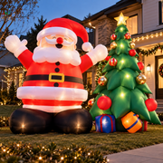 🎅 Christmas Inflatable Santa & Tree Set 🎄 Giant Light-Up Outdoor Holiday Decoration with Built-In Blower