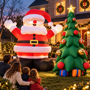 🎅 Christmas Inflatable Santa & Tree Set 🎄 Giant Light-Up Outdoor Holiday Decoration with Built-In Blower