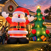 🎅 Christmas Inflatable Santa & Tree Set 🎄 Giant Light-Up Outdoor Holiday Decoration with Built-In Blower