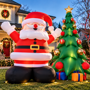 🎅 Christmas Inflatable Santa & Tree Set 🎄 Giant Light-Up Outdoor Holiday Decoration with Built-In Blower