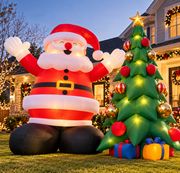 🎅 Christmas Inflatable Santa & Tree Set 🎄 Giant Light-Up Outdoor Holiday Decoration with Built-In Blower