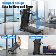 Foldable Treadmill for Home, 2.5HP Portable Treadmill with Handles, 300 lbs Capacity, APP Control & LED Display - Black Steel Fitness Walking， Free Shipping
