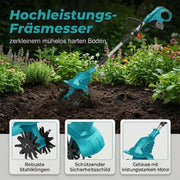 🌿⚡ Akku-Motorhacke | Leistungsstarke Bodenlockerung · Verstellbarer Teleskopstiel · Lange Akkulaufzeit · Robuste Messer · Einfaches Gärtnern