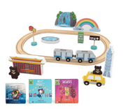 Bitty Bao Wooden City & Vehicles Play Set + Travel Book Bundle (Mandarin)