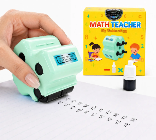 Math Teacher 4 in 1 Math Roller Stamp, Addition Subtraction Multiplication Practice Tool, Math Stamp Ink Roller for Kids Ages 5-9 1st 2nd 3rd Grade Classroom Homeschool Home Use, Math Gift for Kids, Summer Learning | GoldenEgg