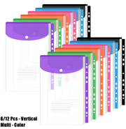 11-Hole Expandable Plastic Envelopes Binder Pockets (6/12 Pack) - 2/3/4 Ring Binder Folders with Snap Button, Label Loose-Leaf Transparent Document Pouches for Letter Size, School Supplies, Storage Organization, Office Accessories