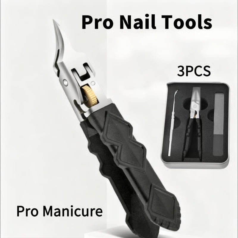 Black Anti-Slip Grip Gear Lock Nail Clipper Set with Ultra-Sharp Tips for Precise Access to Nail Grooves