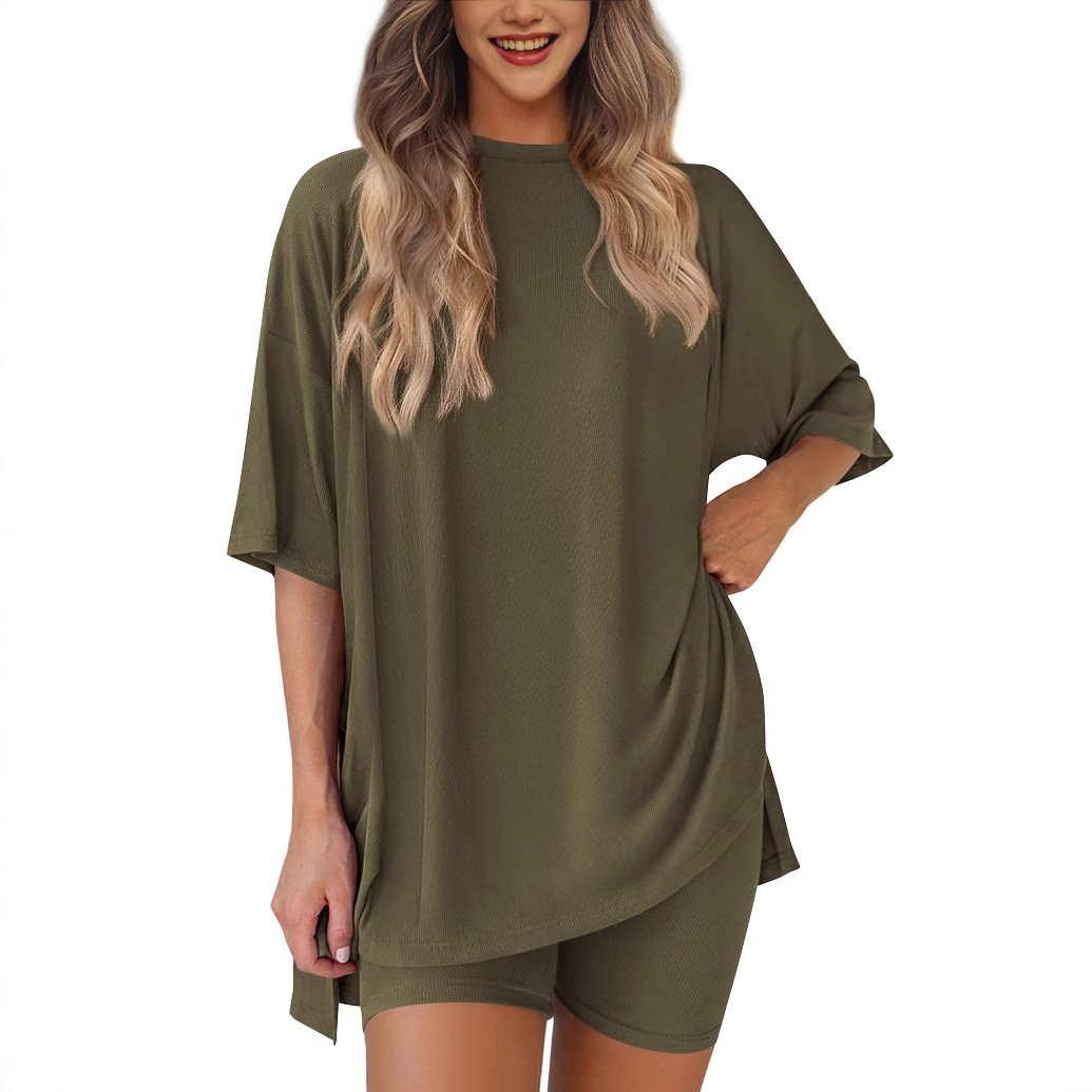 2025 Summer Casual Oversized Shirts Shorts Matching Women's Two Piece Lounge Set