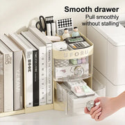 Adjustable Desktop Bookshelf Organizer Box, Ideal Mother's Day Present for Mom, Book Stand & Office File Storage, Student Drawer & Kids Pen Holder with Multiple Compartments