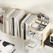 Adjustable Desktop Bookshelf Organizer Box, Ideal Mother's Day Present for Mom, Book Stand & Office File Storage, Student Drawer & Kids Pen Holder with Multiple Compartments