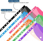 11-Hole Expandable Plastic Envelopes Binder Pockets (6/12 Pack) - 2/3/4 Ring Binder Folders with Snap Button, Label Loose-Leaf Transparent Document Pouches for Letter Size, School Supplies, Storage Organization, Office Accessories