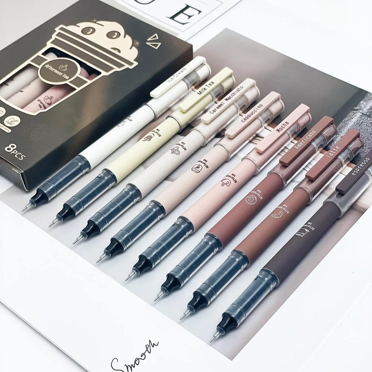 Coffee Theme Liquid Quick-drying Ink Gel Pen, No Smear Soft Touch Pen for Note Taking Drawing School Office Stationery Supplies, Aesthetic Pens