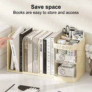 Adjustable Desktop Bookshelf Organizer Box, Ideal Mother's Day Present for Mom, Book Stand & Office File Storage, Student Drawer & Kids Pen Holder with Multiple Compartments