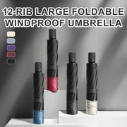 ☔12-Rib Large Foldable Windproof Umbrella