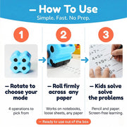 Math Teacher 4 in 1 Math Roller Stamp, Addition Subtraction Multiplication Practice Tool, Math Stamp Ink Roller for Kids Ages 5-9 1st 2nd 3rd Grade Classroom Homeschool Home Use, Math Gift for Kids, Summer Learning | GoldenEgg